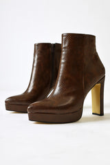 Abbie Brown Pointed Toe High Heel Zipper Boots