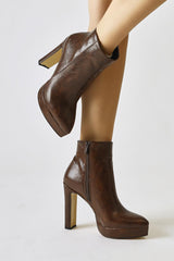 Abbie Brown Pointed Toe High Heel Zipper Boots