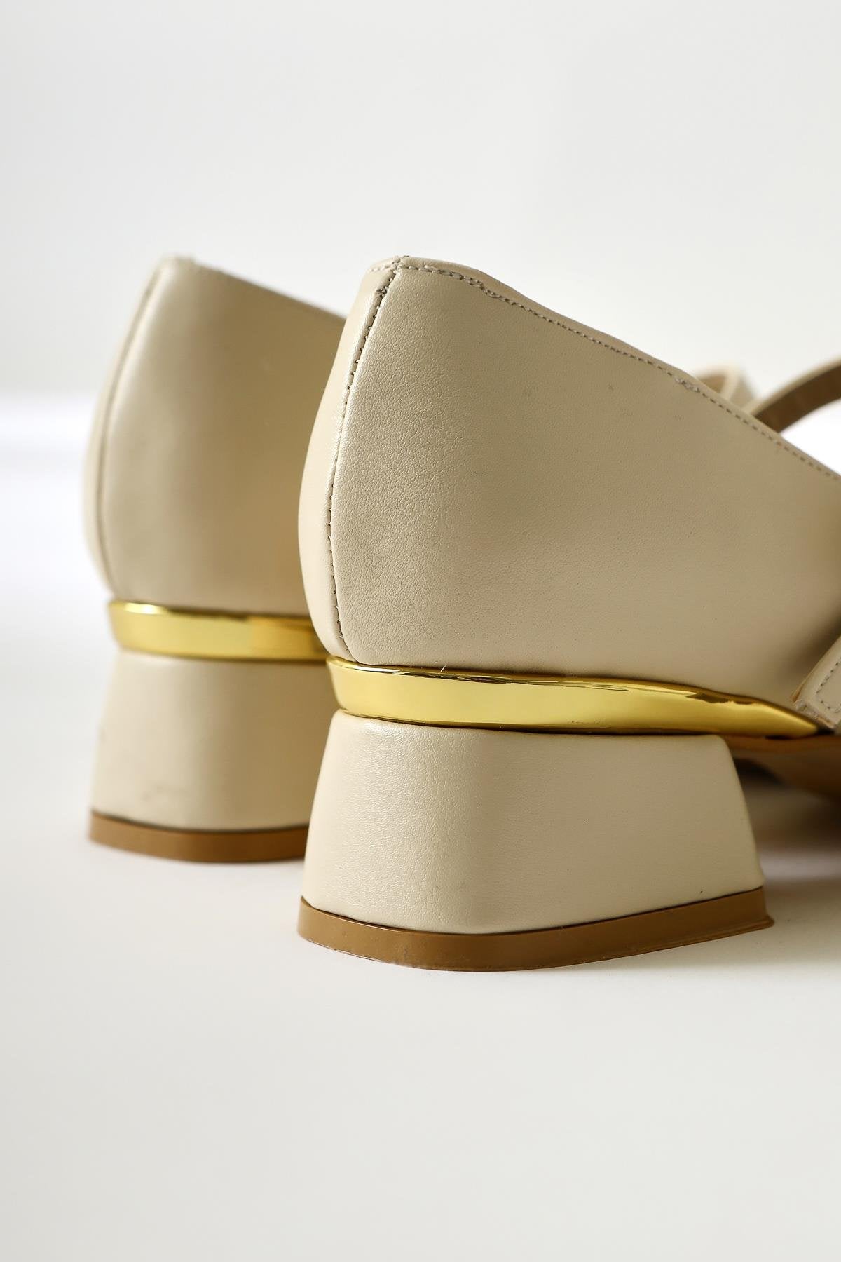 Abby Beige Flat Toe Buckle Detail Casual Shoes