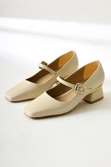 Abby Beige Flat Toe Buckle Detail Casual Shoes