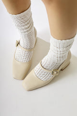 Abby Beige Flat Toe Buckle Detail Casual Shoes