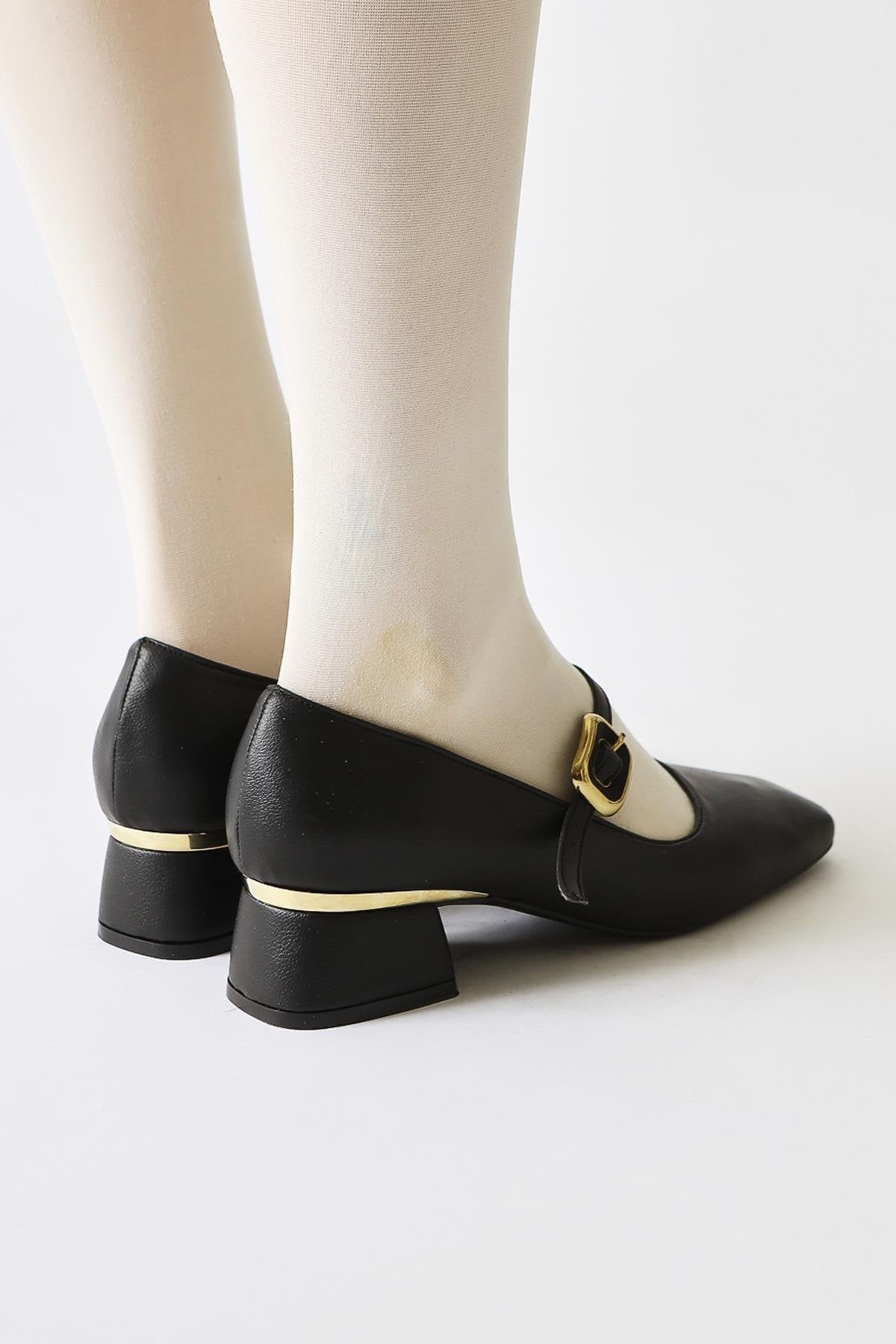 Abby Black Flat Toe Buckle Detail Casual Shoes