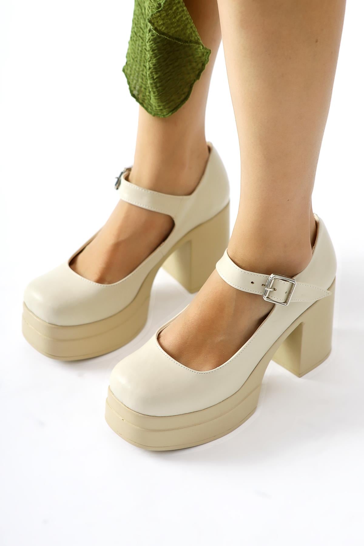 Adelin Beige Oval Toe Platform Casual Shoes