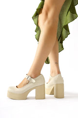 Adelin Beige Oval Toe Platform Casual Shoes