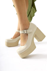 Adelin Beige Oval Toe Platform Casual Shoes