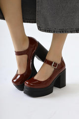 Adelin Claret Red Patent Leather Oval Toe Platform Casual Shoes