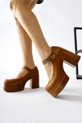 Adelin Tan Oval Toe Platform Casual Shoes