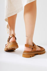 Aima Tan Rivet Buckle Detailed Stitched Sandals