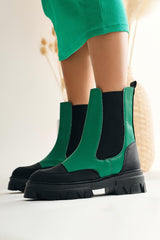 Aleeza Green Thick Soled Elastic Boots