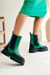 Aleeza Green Thick Soled Elastic Boots