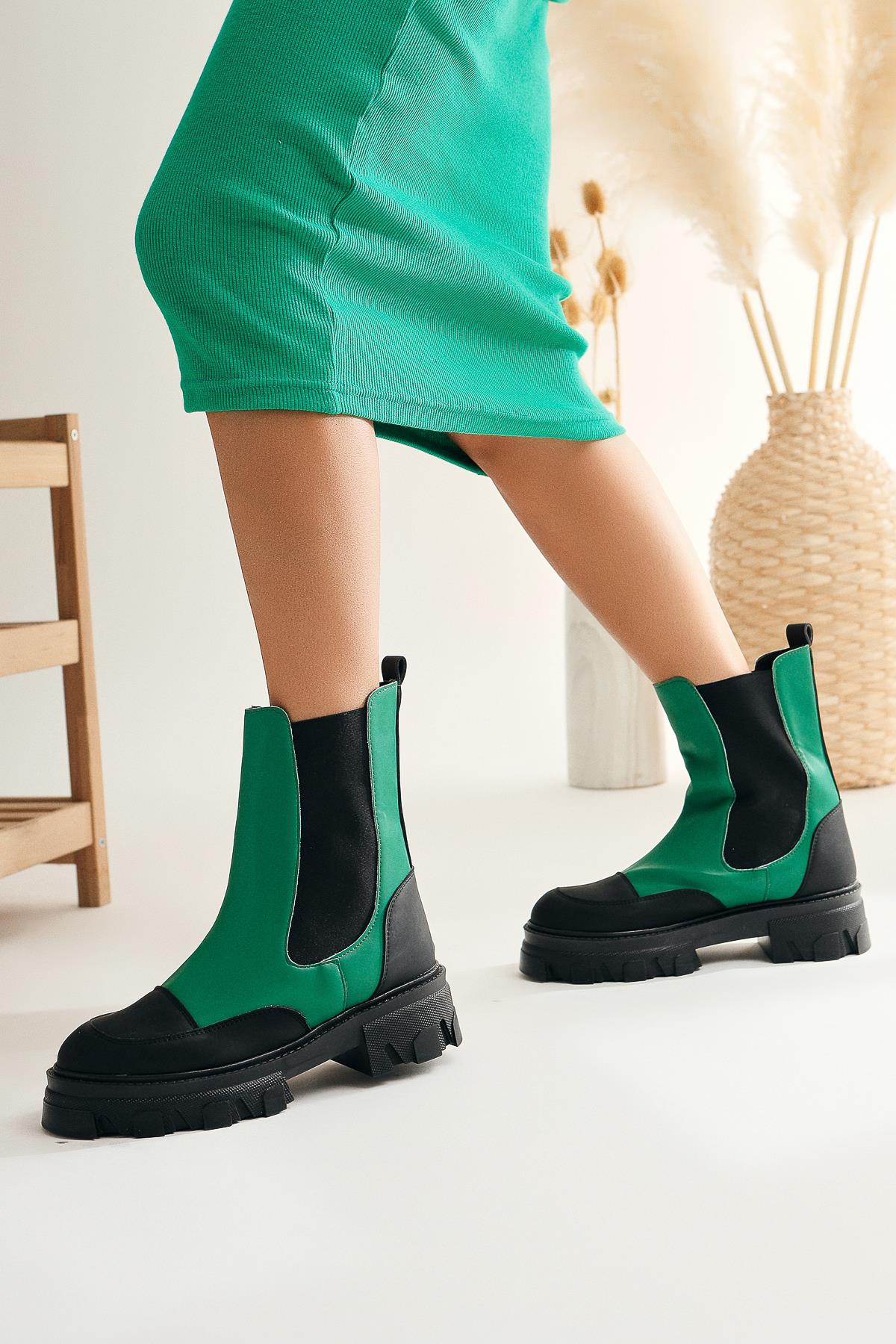 Aleeza Green Thick Soled Elastic Boots