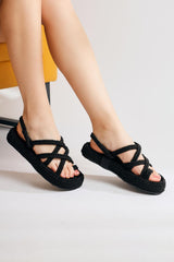 Anais Black Thick Soled Cross Rope Sandals