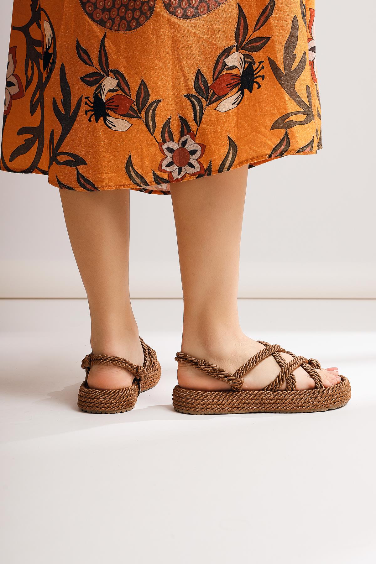 Anais Taba Thick Soled Cross Rope Sandals