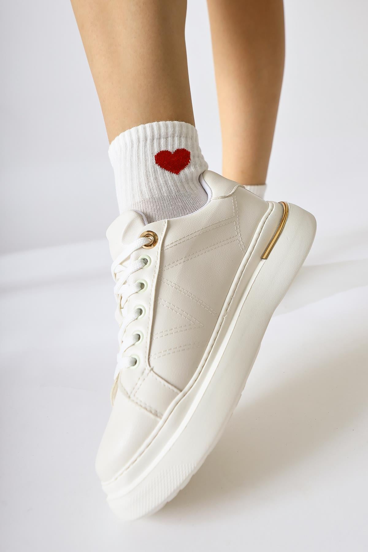 Anastazia White Heel Detail Sneakers