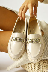 Anikka Beige Patent Leather Buckle Detailed Daily Shoes