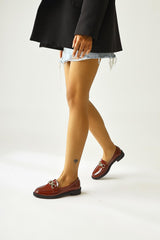 Anikka Claret Red Patent Leather Buckle Detailed Daily Shoes