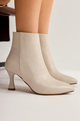 Anna Eva Beige Pointed Toe Zippered Thin Heel Boots