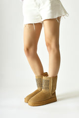 Anna-Li Mink Suede Fur Lined Beaded Detailed Pull-On Boots