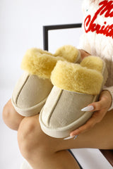 Anne-Margrete Beige Suede Faux Fur Detail Slippers