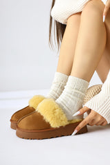 Anne-Margrete Tan Suede Faux Fur Detail Slippers