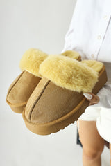 Anne-Margrete Mink Suede Faux Fur Detail Slippers