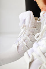 Anri White Leather Detailed Parachute Fabric Lace-Up Boots