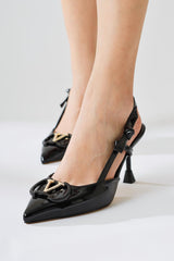 Any Black Buckle Detailed VLogo Stiletto