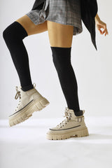 Areeya Beige Thick-Soled Buckle Detailed Sports Boots