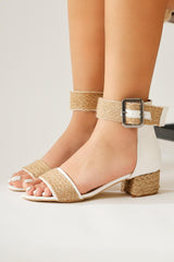 Ariola White Thick Straw Strappy Sandals