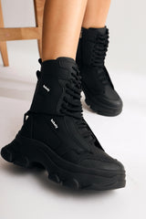 Arline Black Lace-Up Combat Boots