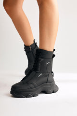 Arline Black Lace-Up Combat Boots