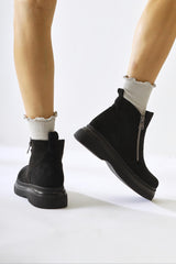 Avina Black Suede Zipper Detailed Short Boots