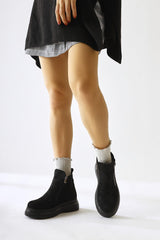 Avina Black Suede Zipper Detailed Short Boots