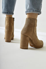 Bahiya Mink Suede Oval Toe Zippered Heeled Boots