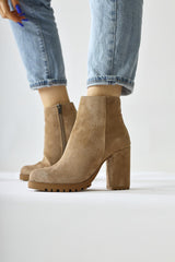 Bahiya Mink Suede Oval Toe Zippered Heeled Boots