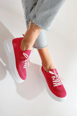 Benito Fuchsia Knit Stretch Thick Soled Sneakers