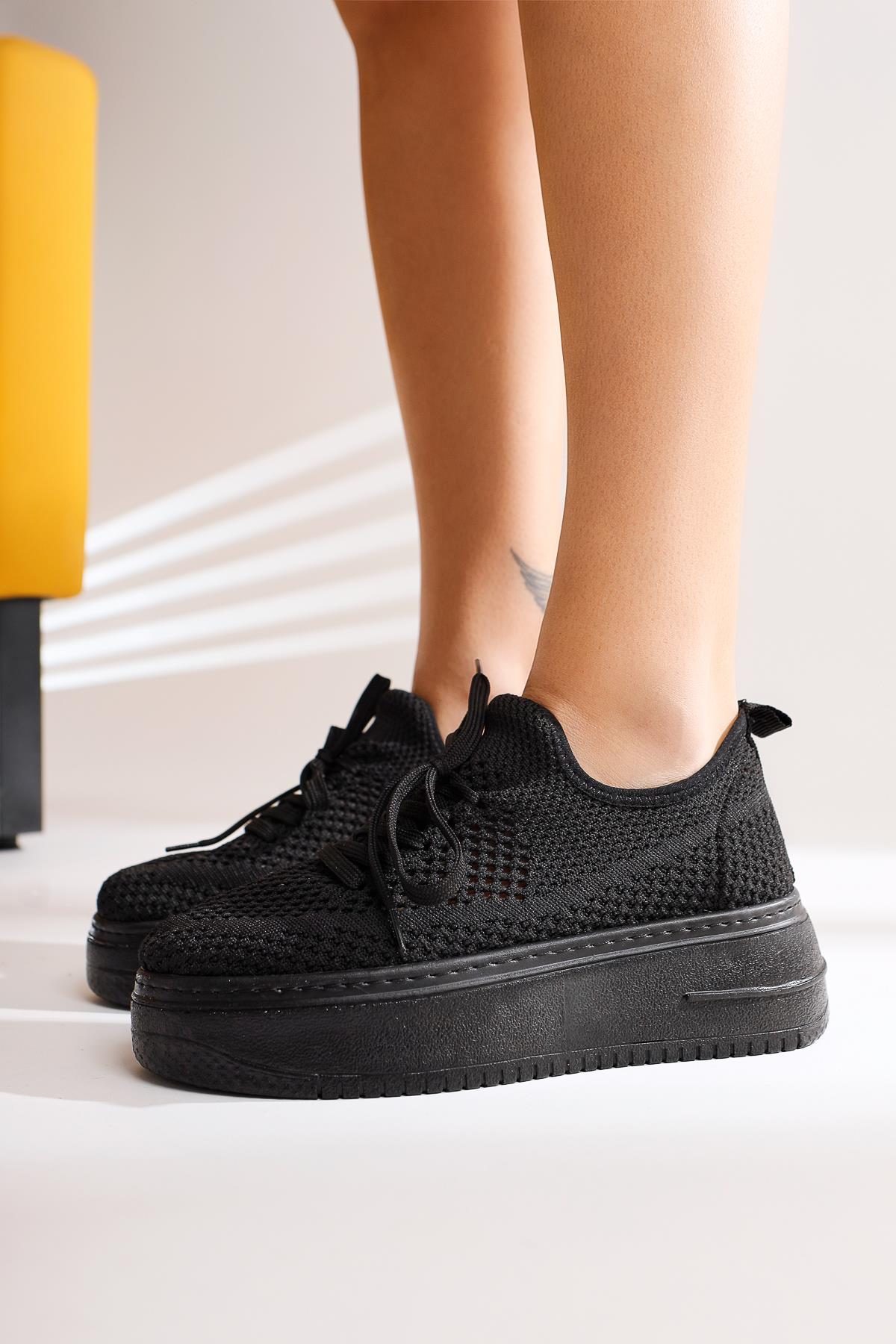 Benito Black Knit Stretch Thick Soled Sneakers