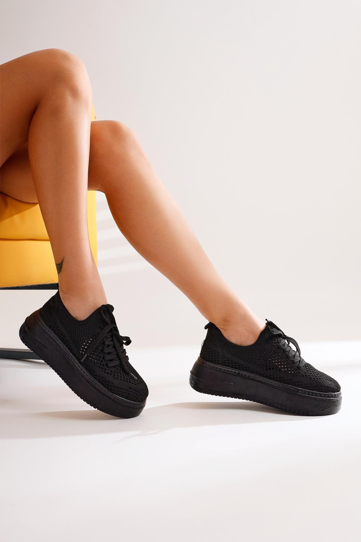 Benito Black Knit Stretch Thick Soled Sneakers