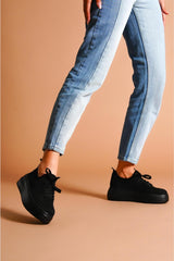 Benito Black Knit Stretch Thick Soled Sneakers