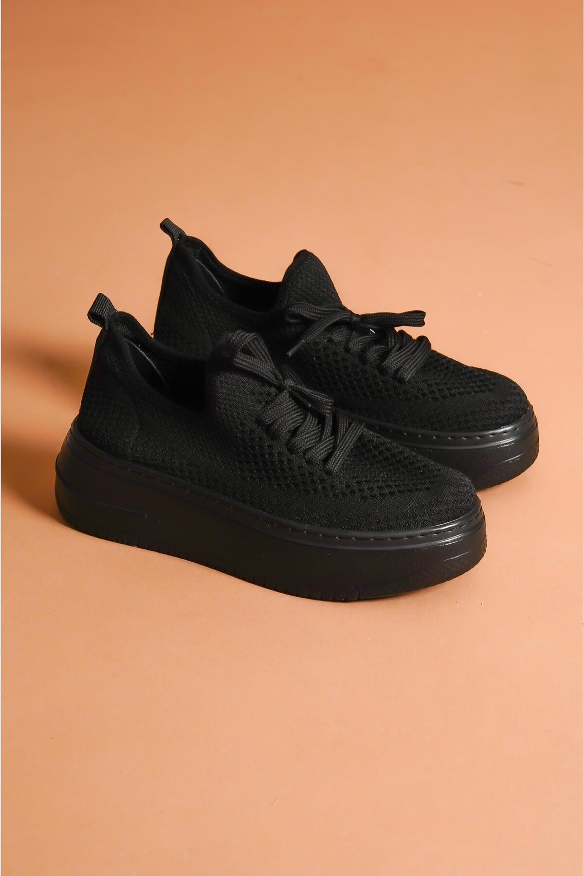 Benito Black Knit Stretch Thick Soled Sneakers