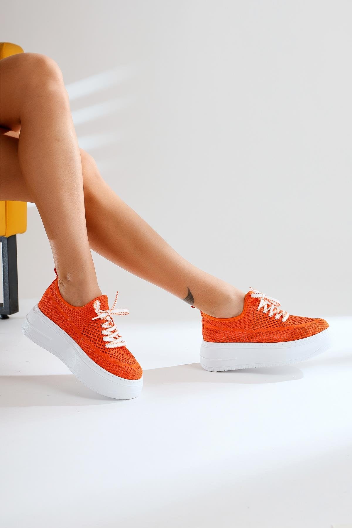 Benito Orange Knit Stretch Thick Soled Sneakers