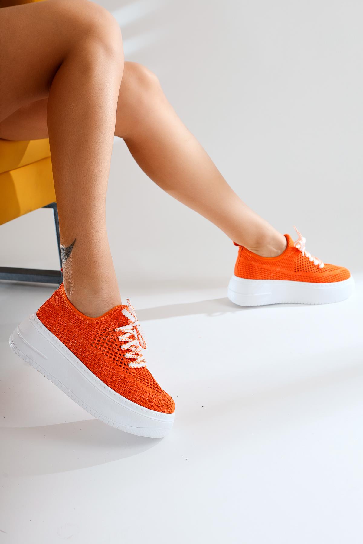 Benito Orange Knit Stretch Thick Soled Sneakers