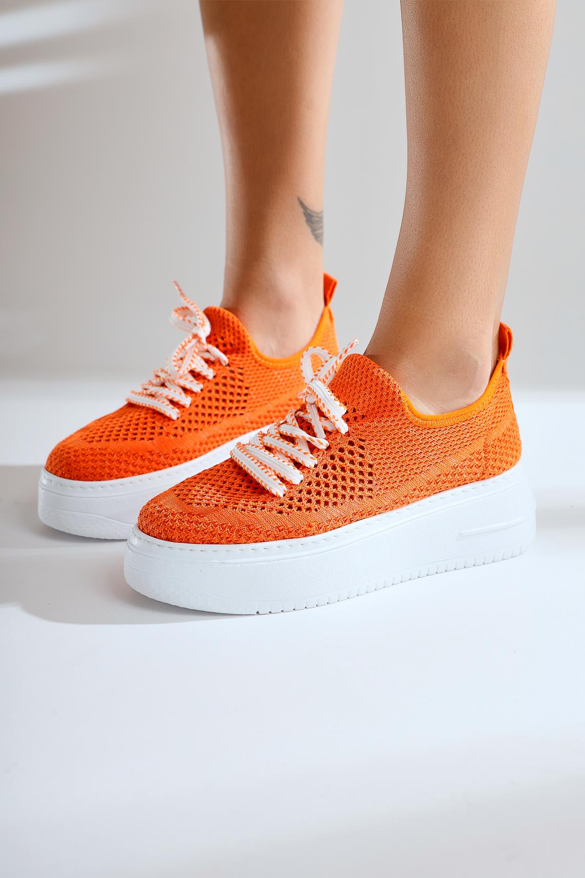 Benito Orange Knit Stretch Thick Soled Sneakers