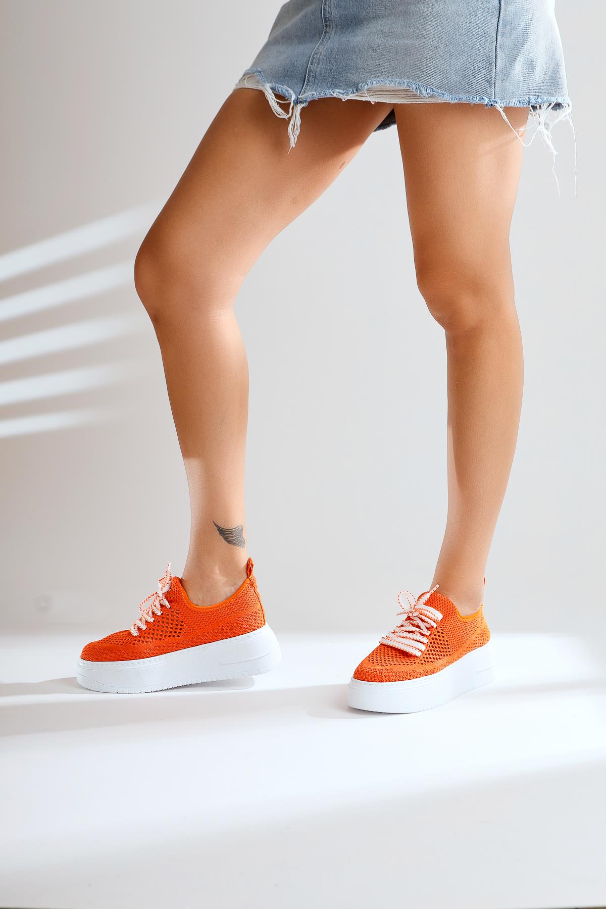 Benito Orange Knit Stretch Thick Soled Sneakers