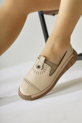 Bethina Beige Rivet Detailed Laser Perforated Ballerinas