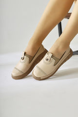 Bethina Beige Rivet Detailed Laser Perforated Ballerinas