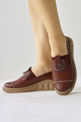 Bethina Claret Red Rivet Detailed Laser Perforated Ballerinas