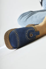 Bethina Blue Rivet Detailed Laser Perforated Ballerinas