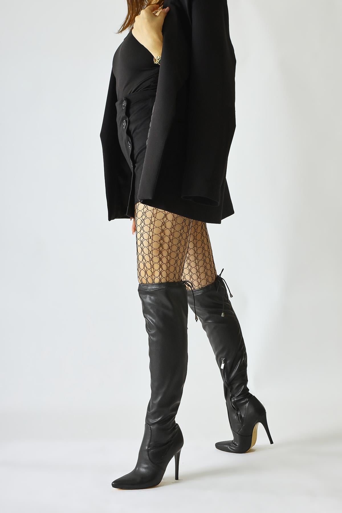 Bilyana Black Pointed Toe Over The Knee Stretch Boots