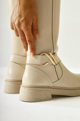 Birgita Beige Buckle Detailed Zippered Boots